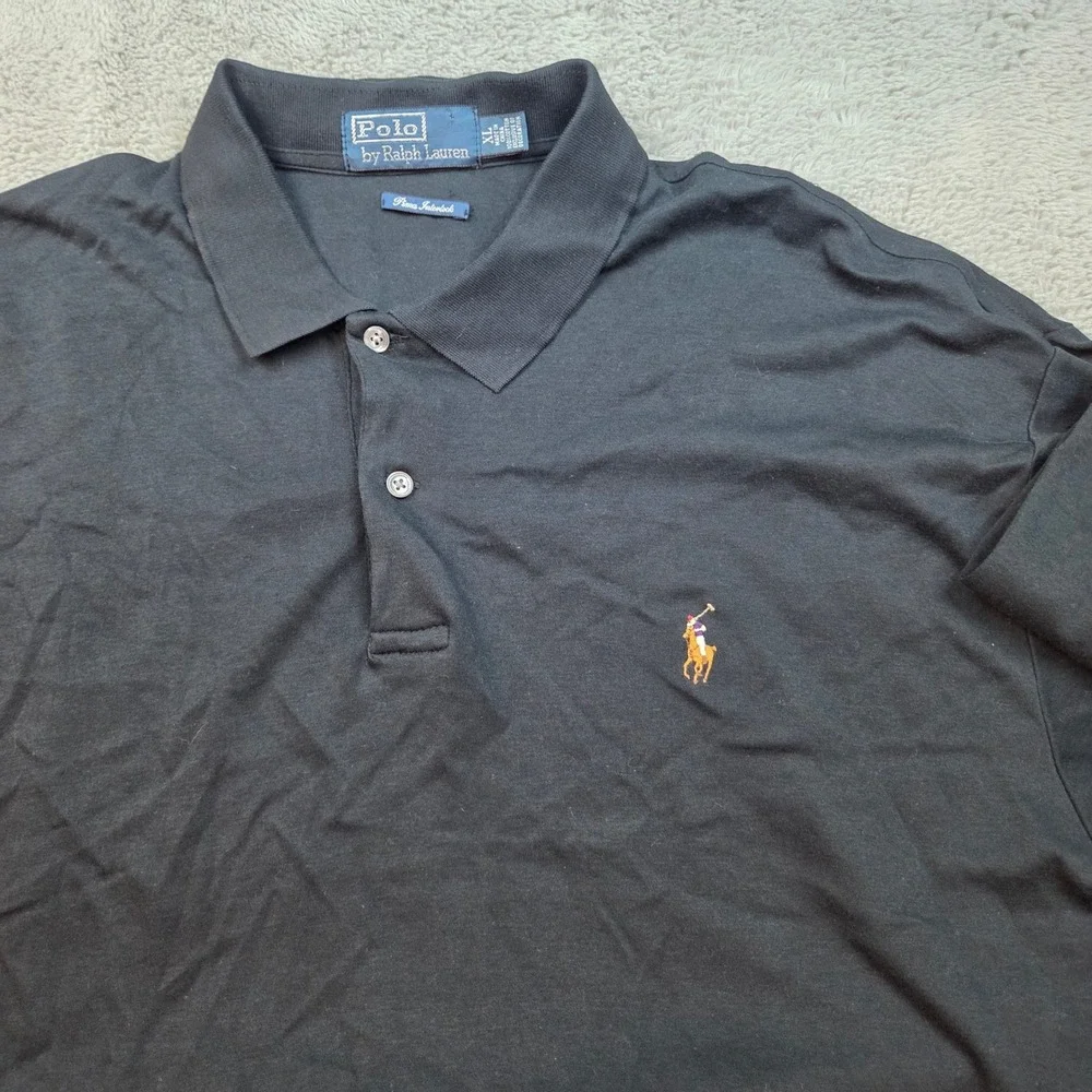 Polo Ralph Lauren Long Sleeve Polo Mens XL Pima Interlock Flesh Pony Black Shirt
